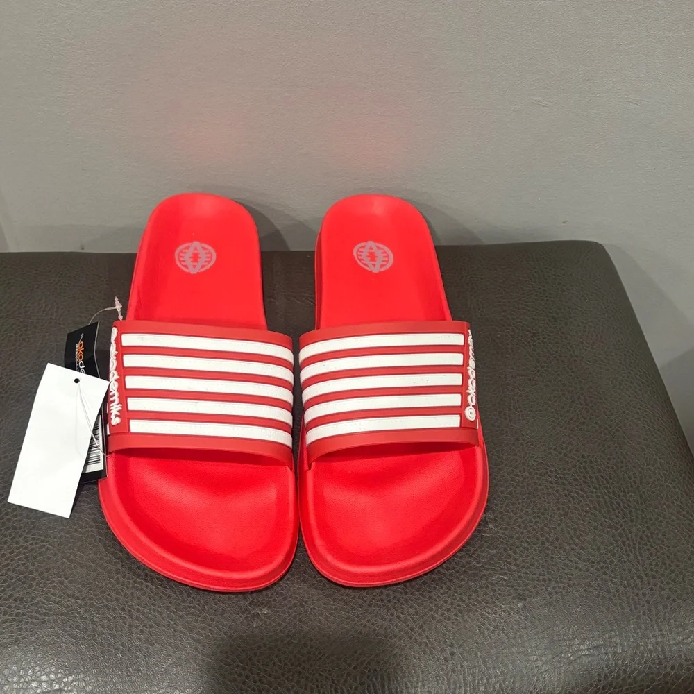 Akademiks Red and White Slide Sandals brand new  #B